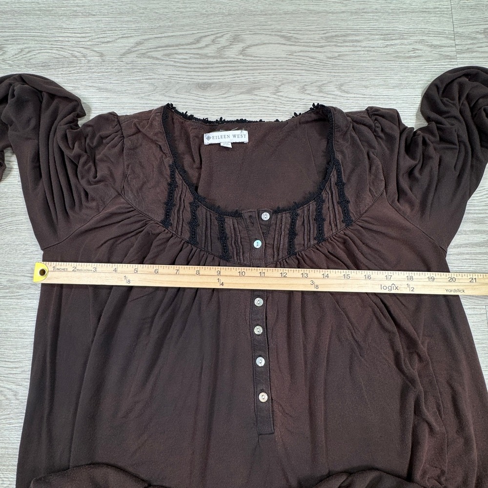 Eileen West Women's Nightgown Henley Ruffle Lace Trim Brown Small Modal Spandex - Picture 4 of 7